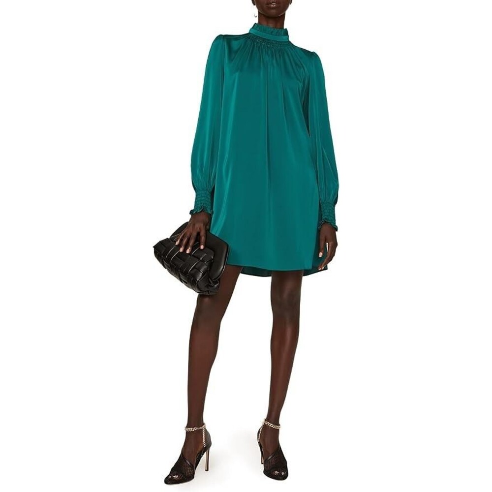Adam Lippes Collective Green Mock Neck Satin Dress Women's Size 8 Button Luxury - Picture 3 of 9